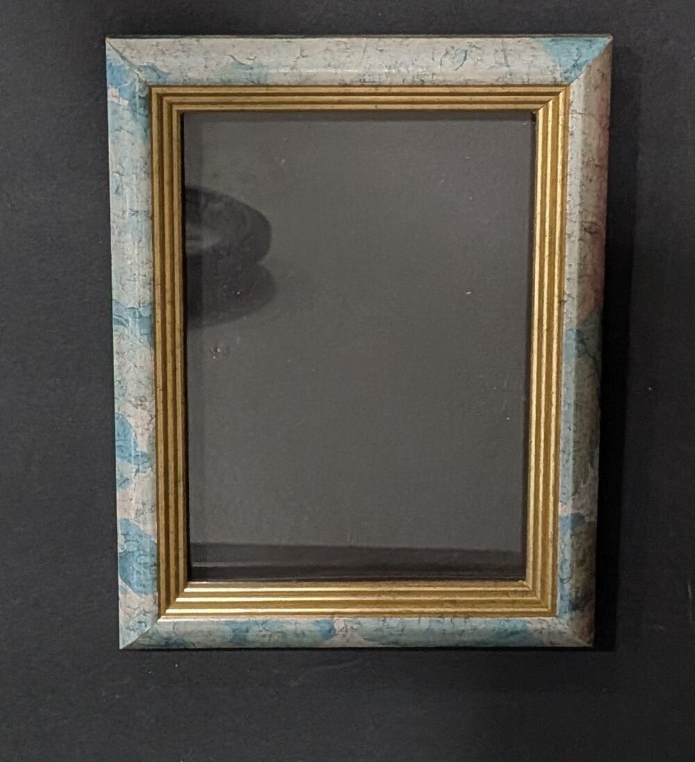Vintage Burnes of Boston 5x7 Picture Frame Blue Floral Marbled Gold Beveled Trim